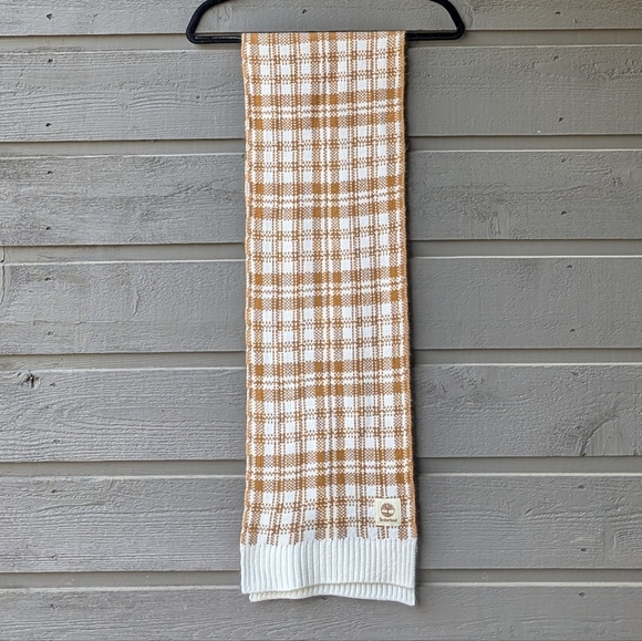 NWOT Timberlake Plaid Knit Scarf Camel Tan Cream 65" x 10" One Size Unisex - Picture 5 of 5